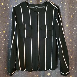 Who What Wear | Striped Button Up Sheer Top Medium